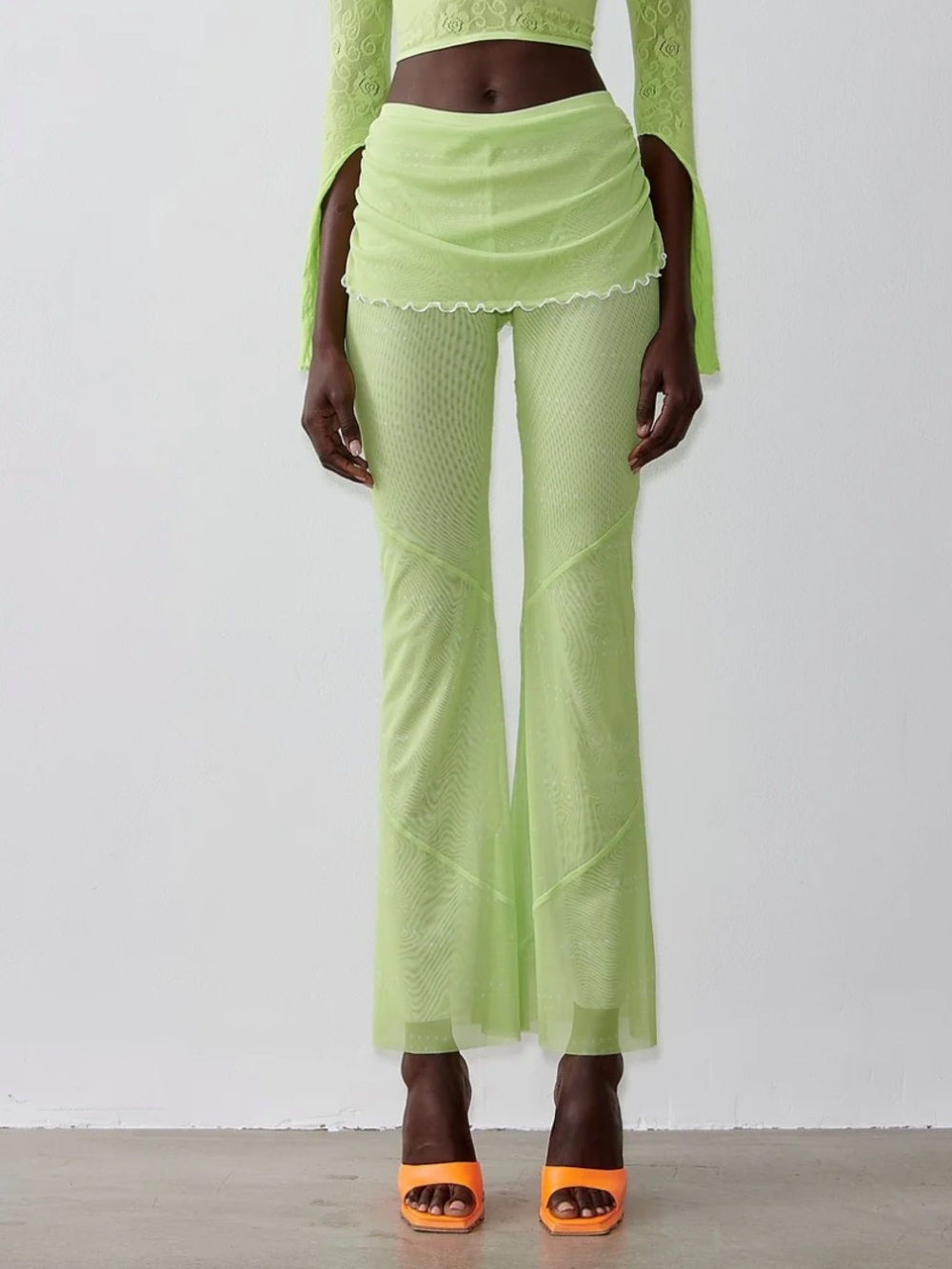 POSTER GIRL Lime Sheer Wide-Leg Mesh Pants